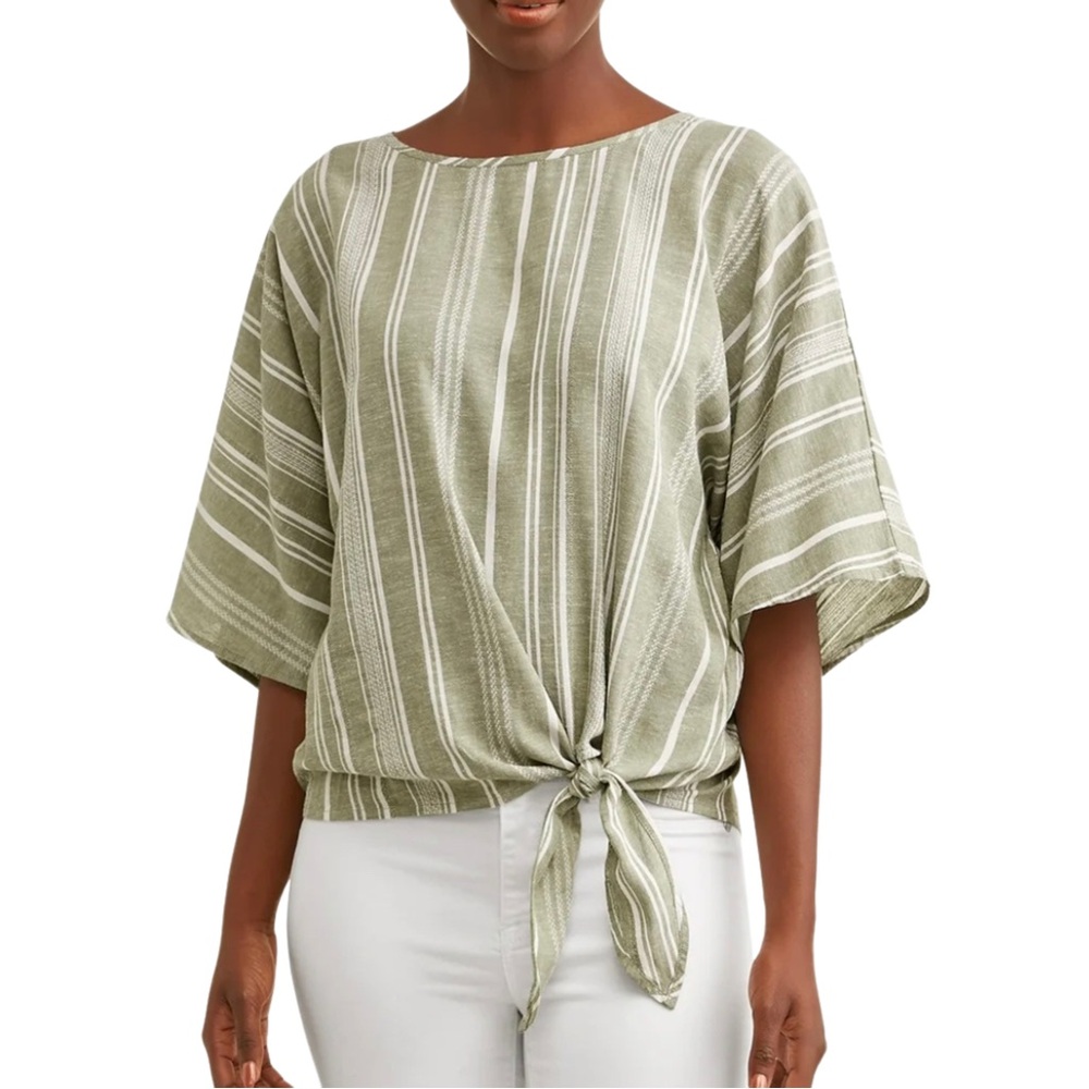 Striped Sage Green Tie-Front Top Women’s size medium
